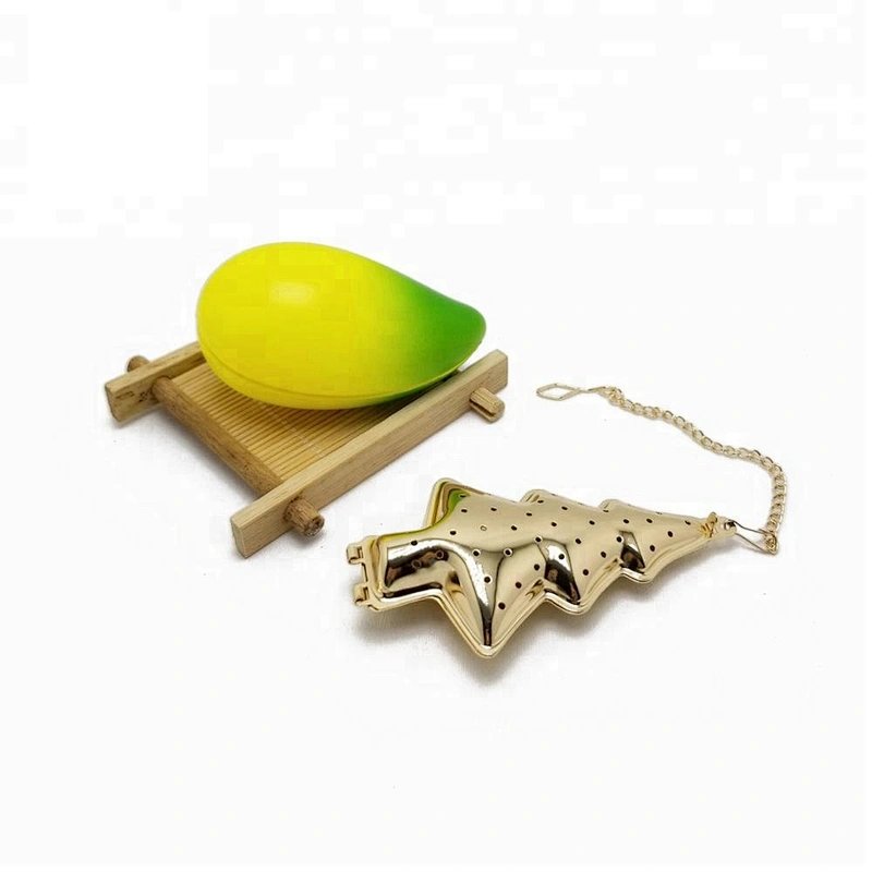 New design stainless steel gold plating christmas tree shape tea infuser tea ball with chain