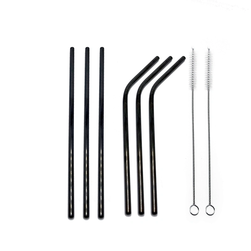 Reusable 6 pcs stainless steel 6mm drinking straw with 2 pcs brusher set