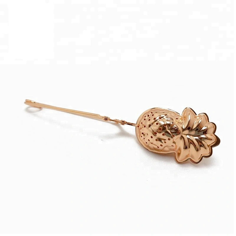 High quality stainless steel rose gold plating pineapple shape tea infuser with clamp handle