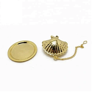 High quality stainless steel gold plating shell shape tea infuser tea ball with chain
