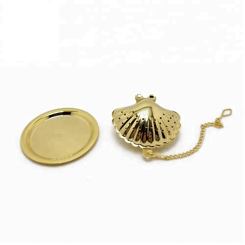 High quality stainless steel gold plating shell shape tea infuser tea ball with chain