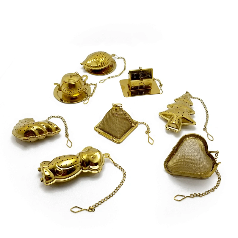 Stainless steel titanium gold plating teapot tea infuser tea ball with chain