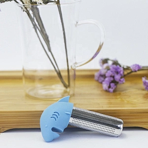 Lovely silicone shark Tea infuser with stainless steel fine hole stand for single mug tea maker