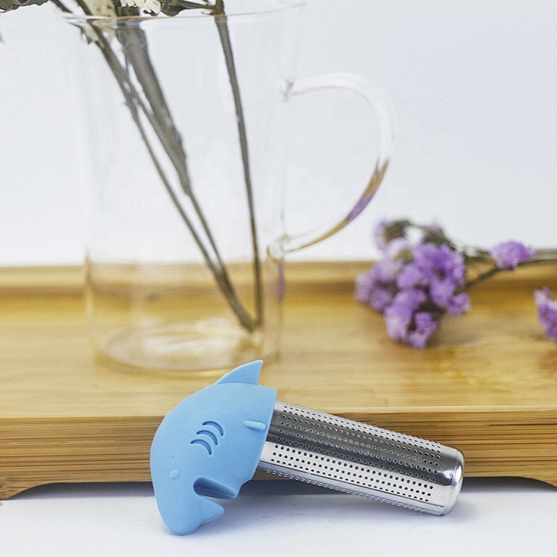 Lovely silicone shark Tea infuser with stainless steel fine hole stand for single mug tea maker