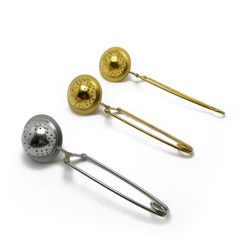 Food grade stainless steel titanium gold plating ball shape tea infuser with clamping handle