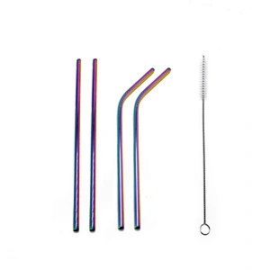 High quality reusable 4 pcs stainless steel 6mm metal drinking straw with 1 pcs brusher set