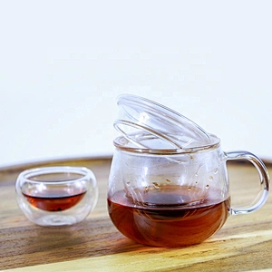 300 ML  high borosilicate heat resistant glass tea cup mug with glass infuser and cover