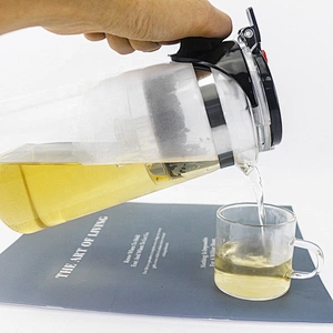 Hot selling high borosilicate heat resistant glass teapot tea maker with button