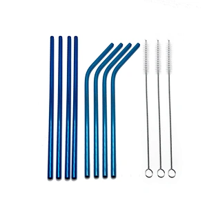 Reusable 8 pcs stainless steel 6mm metal drinking straw with 3 pcs brusher set