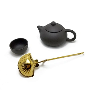 Stainless steel tea strainer tea filter titanium gold plating shell shape tea infuser with handle