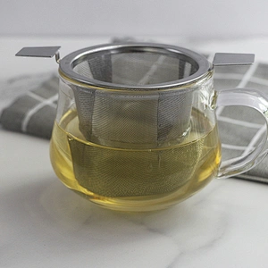 Basket shape hard mesh tea strainer with double handle