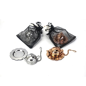 2 pcs teapot shape tea infuser set with nice black bag pack and thank you card nice gift