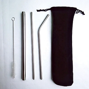 304 reusable stainless steel 4 pcs metal drinking straw set pearl milk tea straw set