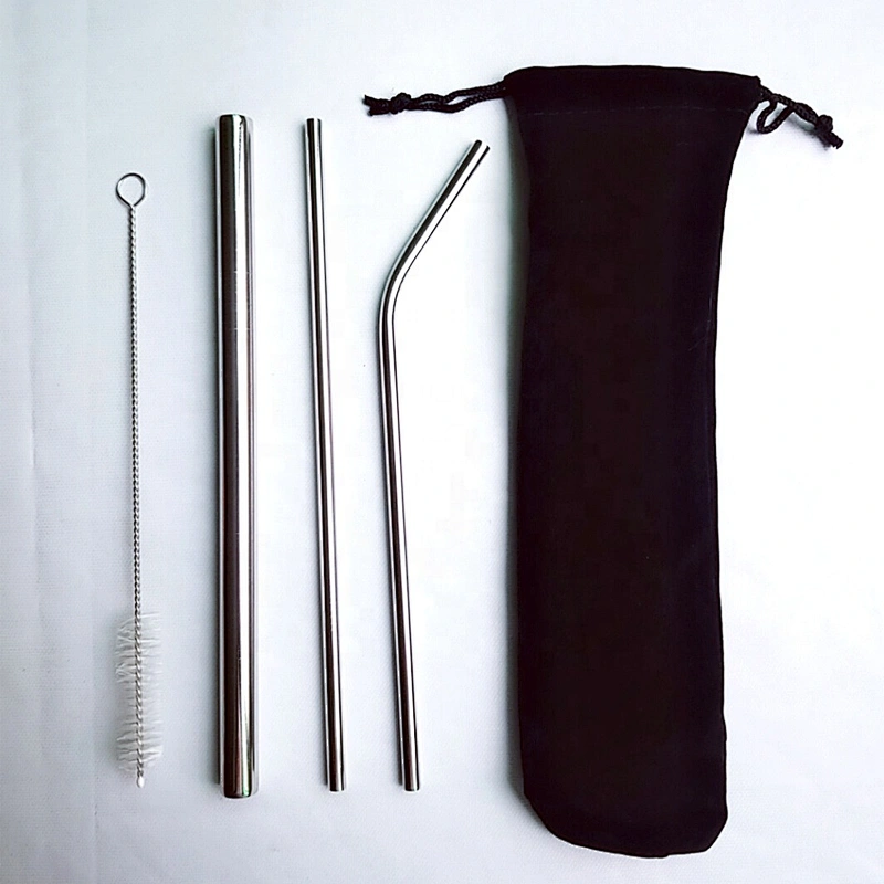 304 reusable stainless steel 4 pcs metal drinking straw set pearl milk tea straw set