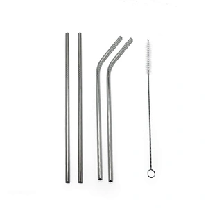 High quality reusable 4 pcs stainless steel 6mm metal drinking straw with 1 pcs brusher set