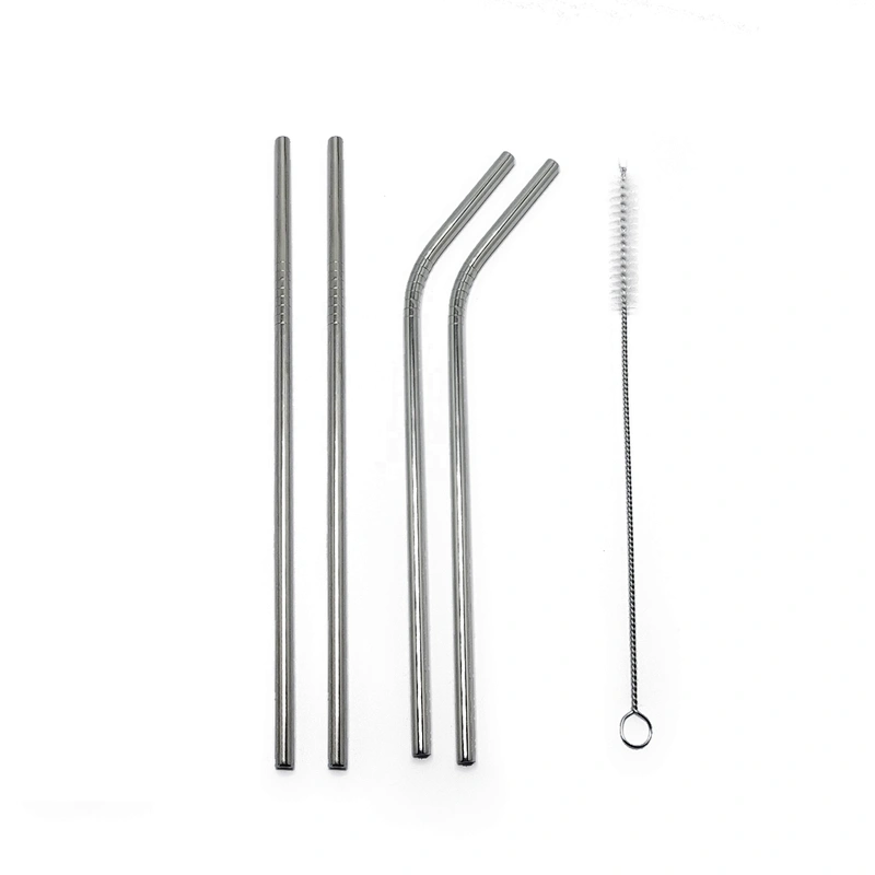 High quality reusable 4 pcs stainless steel 6mm metal drinking straw with 1 pcs brusher set