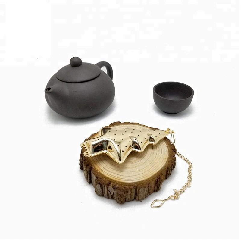 New design stainless steel gold plating christmas tree shape tea infuser tea ball with chain