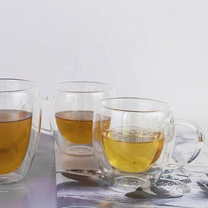 250/350ML  high borosilicate heat resistant glass tea cup mug with handle