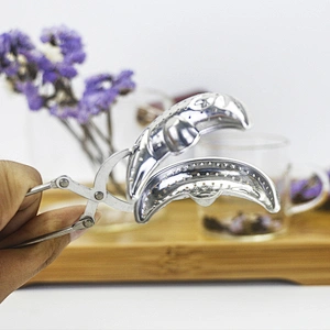 Food grade stainless steel moon shape tea infuser tea strainer with clamping handle