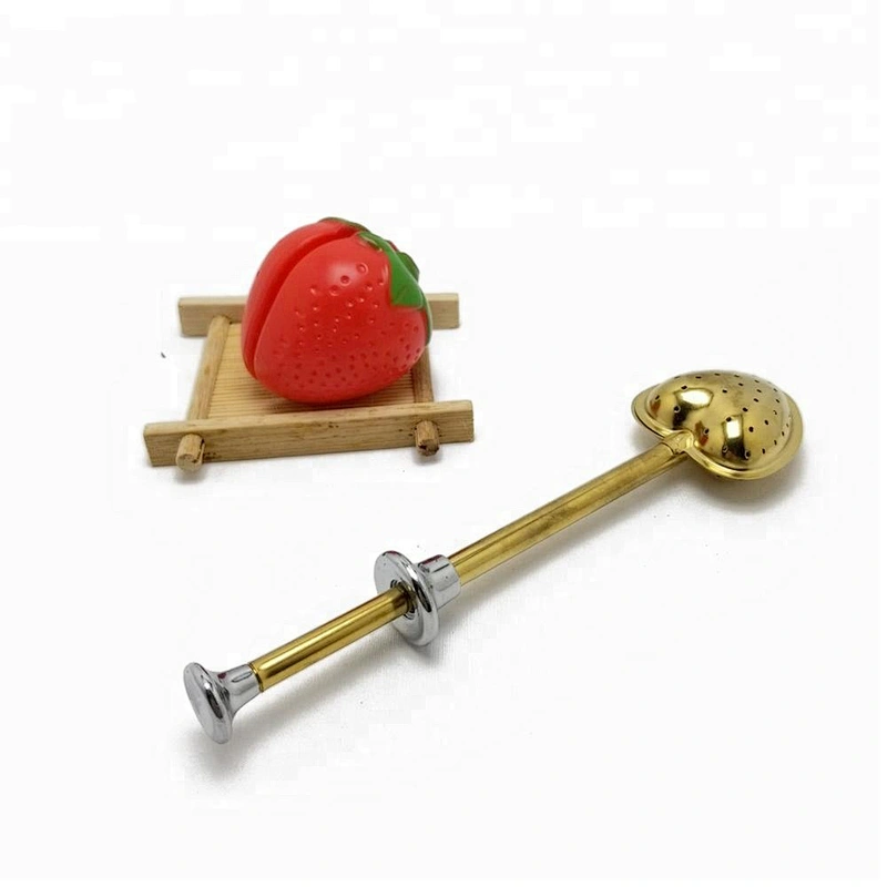 Hot selling stainless steel titanium gold plating heart shape tea infuser tea ball with handle