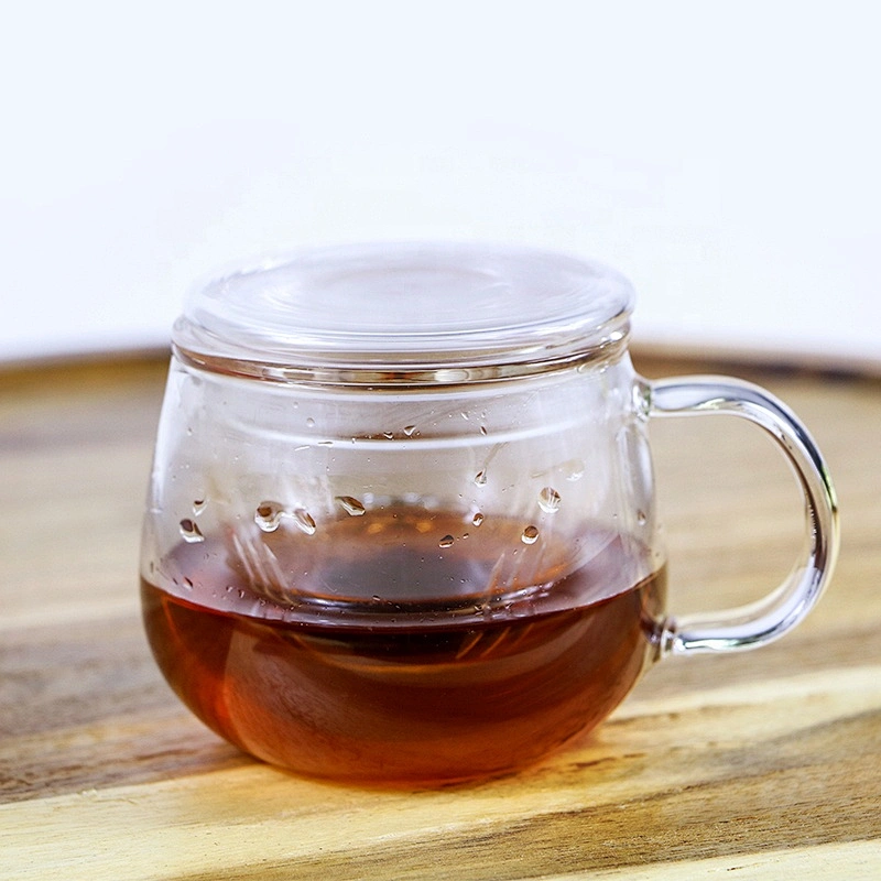300 ML  high borosilicate heat resistant glass tea cup mug with glass infuser and cover