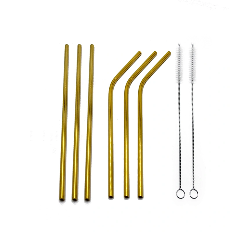 Reusable 6 pcs stainless steel 6mm drinking straw with 2 pcs brusher set