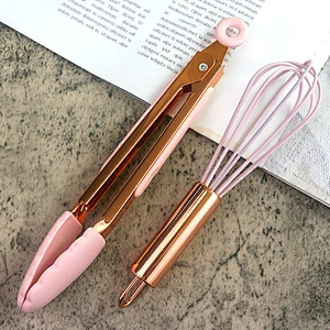 5 pcs Mini kids pink Slicone Kitchen Cooking Utensils children Kitchen Utensils Accessories baking set with rose gold handle