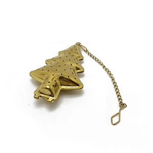 Stainless steel titanium gold plating christmas tree shape tea infuser with chain