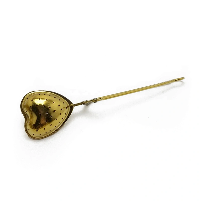 Stainless steel titanium gold plating heart shape tea infuser with clamping handle