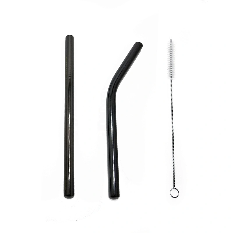 Promotional reusable 2 pcs stainless steel 12mm metal drinking straw with 1 pcs brusher set