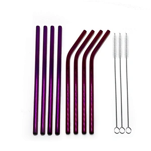 Reusable 8 pcs stainless steel 8mm drinking straw with 3 pcs brusher set