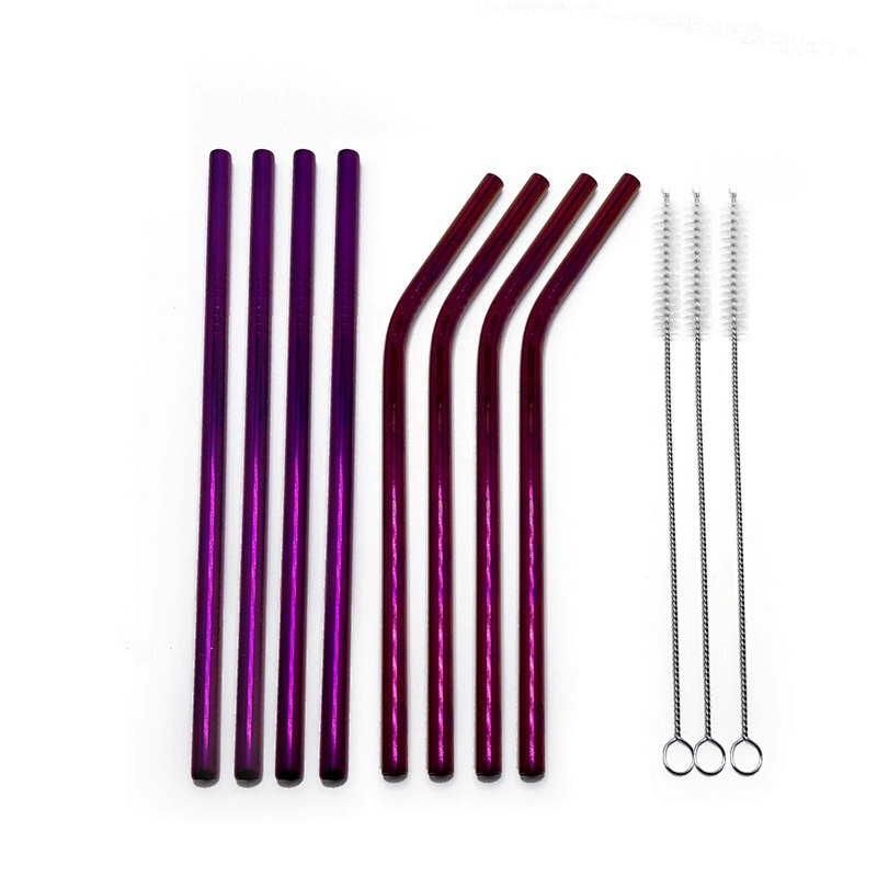 Reusable 8 pcs stainless steel 8mm drinking straw with 3 pcs brusher set