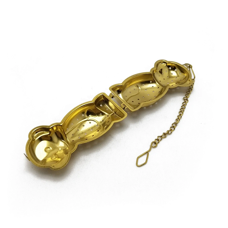 Stainless steel titanium gold plating monkey shape tea infuser with drip tray