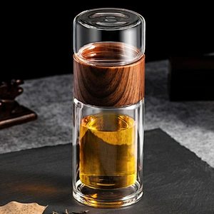 Double Wall Glass Water Bottle Tea Bottle Mug Cup with Tea Infuser