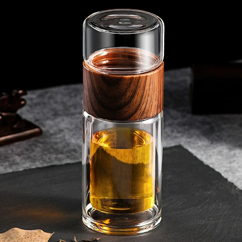 Double Wall Glass Water Bottle Tea Bottle Mug Cup with Tea Infuser