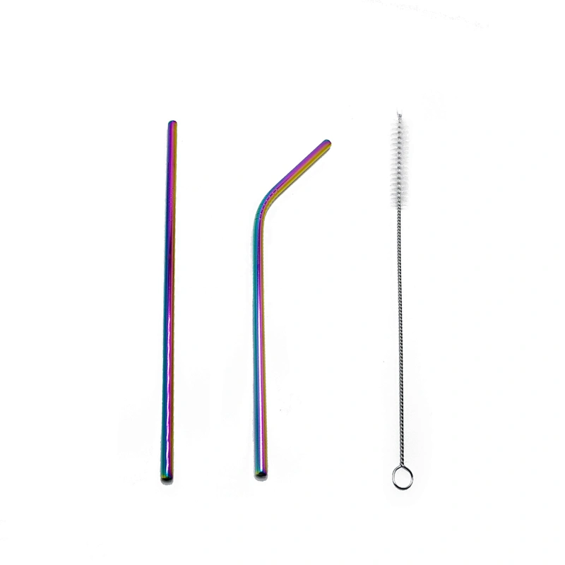 Promotional reusable 2 pcs stainless steel 6mm metal drinking straw with 1 pcs brusher set