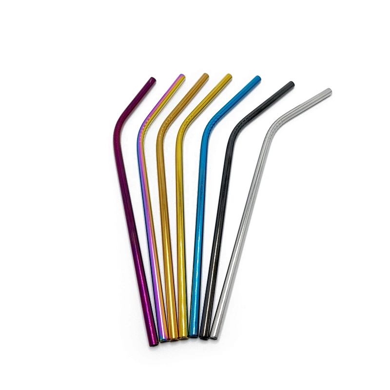 Colorful reusable stainless steel 6*215mm metal drinking straw