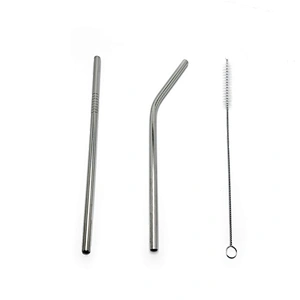 Promotional reusable 2 pcs stainless steel 8mm metal drinking straw with 1 pcs brusher set