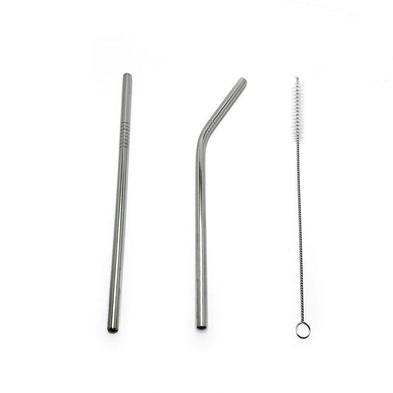 Promotional reusable 2 pcs stainless steel 8mm metal drinking straw with 1 pcs brusher set