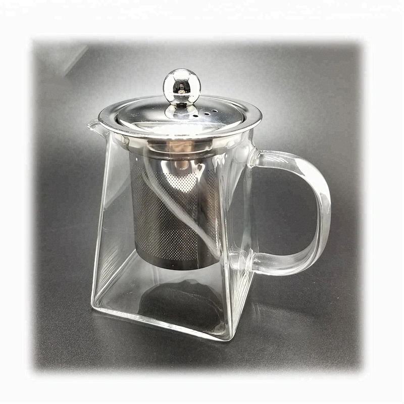 Hot selling high borosilicate heat resistant square bottom glass  teapot with infuser