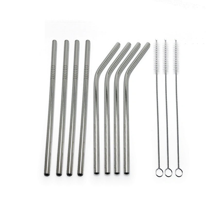 Reusable 8 pcs stainless steel 8mm drinking straw with 3 pcs brusher set