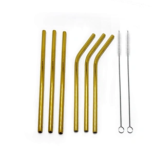 Reusable 6 pcs stainless steel 8mm drinking straw with 2 pcs brusher set