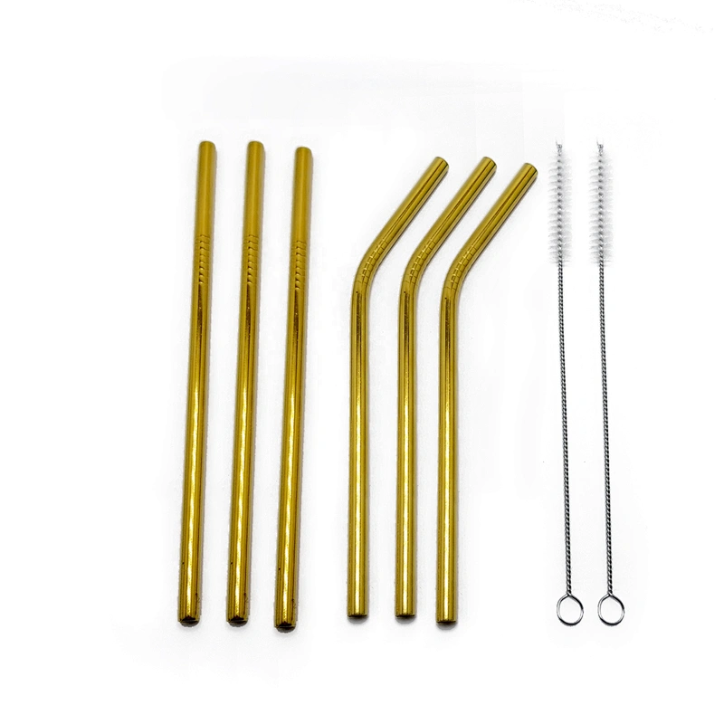 Reusable 6 pcs stainless steel 8mm drinking straw with 2 pcs brusher set