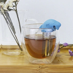 Lovely silicone shark Tea infuser with stainless steel fine hole stand for single mug tea maker