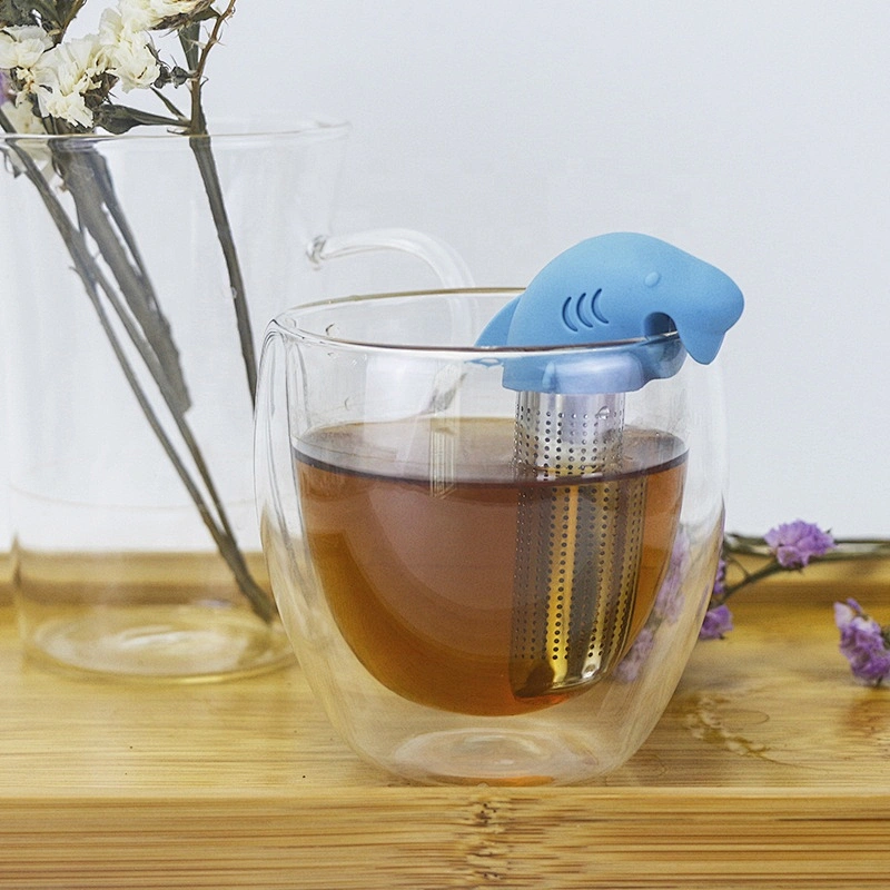 Lovely silicone shark Tea infuser with stainless steel fine hole stand for single mug tea maker