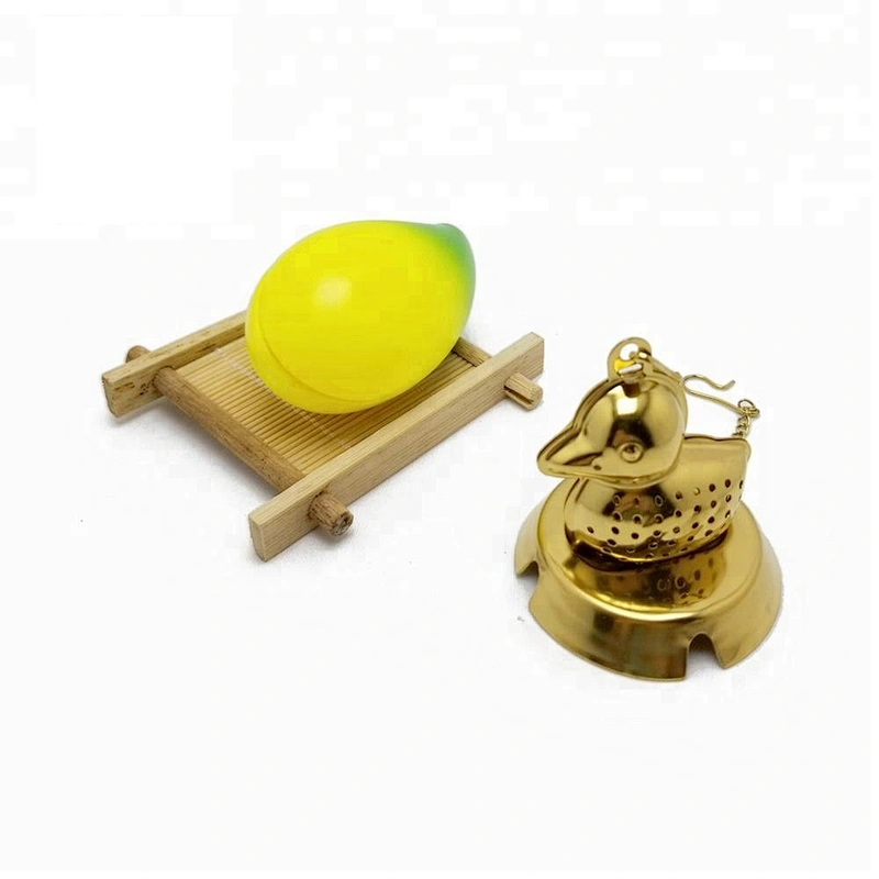 Hot selling stainless steel titanium gold plating duck shape tea infuser tea strainer tea ball with chain