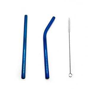 Promotional reusable 2 pcs stainless steel 12mm metal drinking straw with 1 pcs brusher set