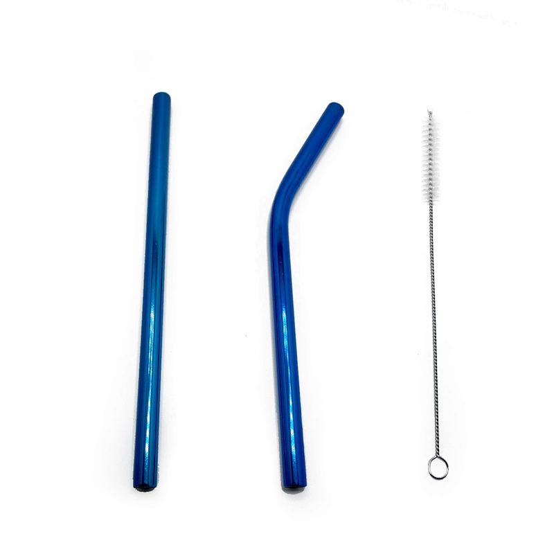 Promotional reusable 2 pcs stainless steel 12mm metal drinking straw with 1 pcs brusher set