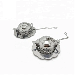 Promotional stainless steel popular type mini teapot shape tea infuser with chain