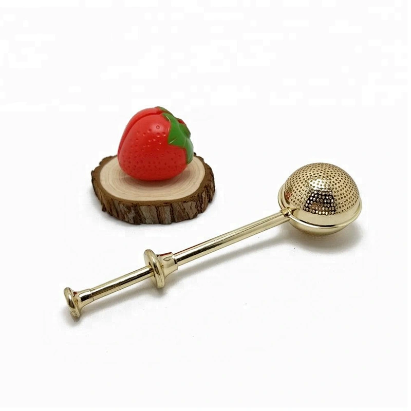 High quality stainless steel gold plating ball shape tea infuser tea ball with handle